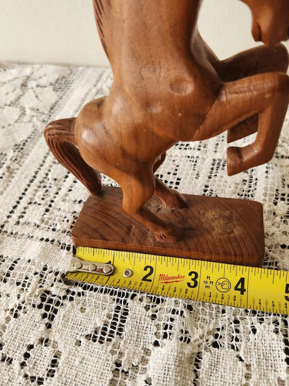 Hand-Carved Brown Wood Horse Sculpture - Brand Unknown